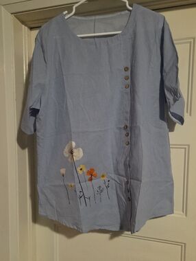 Light Blue Floral Button Front Top